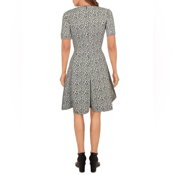 Anthropologie Hutch Textured Fit &  Flare Dress White Black Print Large - Picture 2 of 13